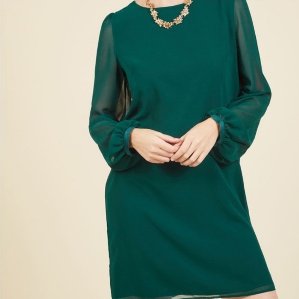 Emerald Green Fully Lined Dress Long Sleeves SZ 10
